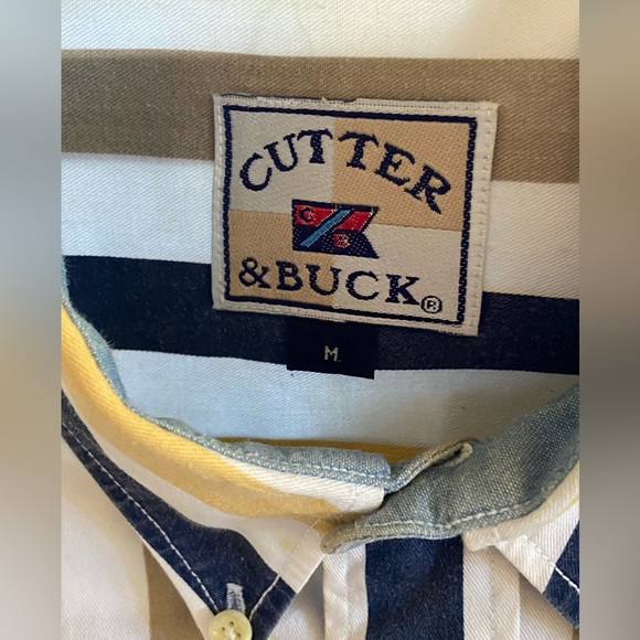 CUTTER & BUCK Mens Shirt Heavy Soft Twill  yellow navy khaki VGood Condition M/L - Picture 7 of 7
